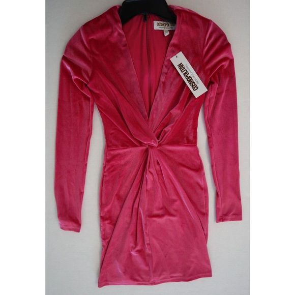 Cosmo Dress the Population Women's Sz S Fuchsia Aidan Twist Plunge Velvet Dress - Picture 8 of 10